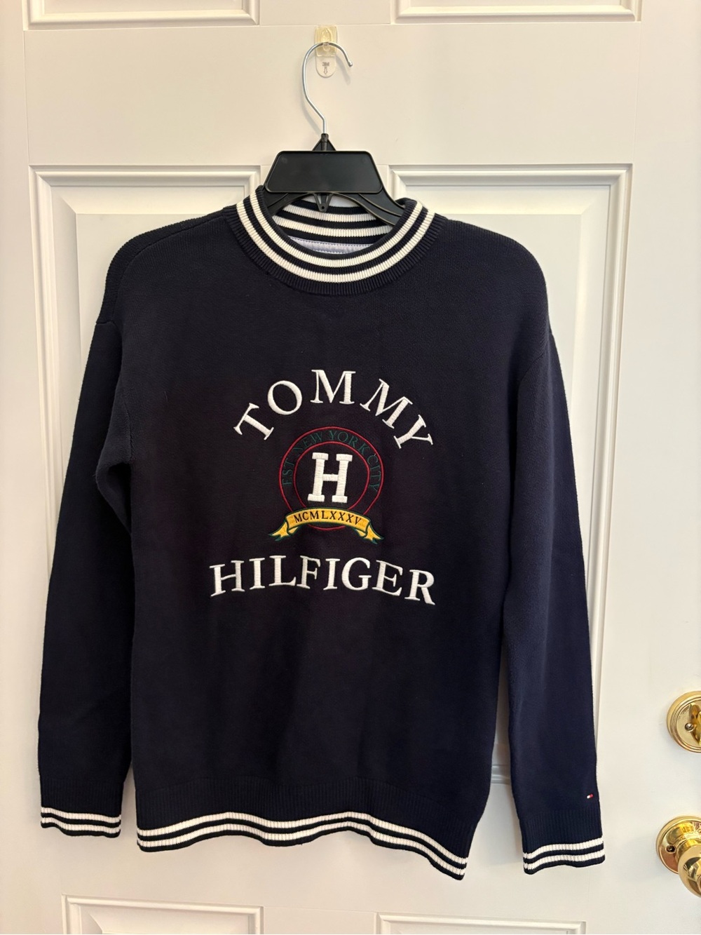 Tommy Hilfiger Navy Crewneck Sweater with Embroidered Crest